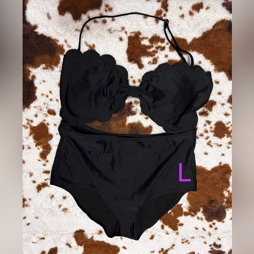 Black shell swimsuit, high waist, Large